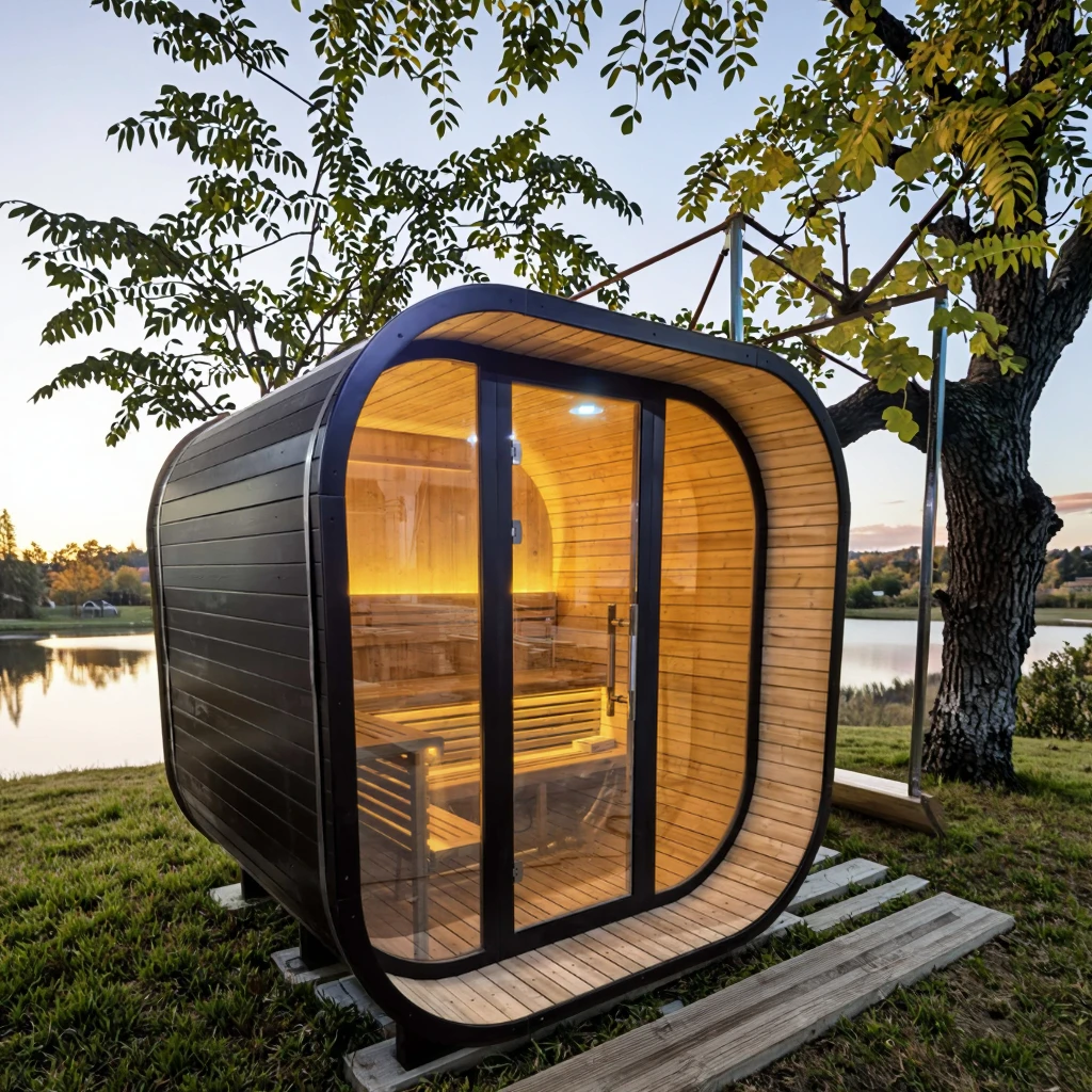 Sauna Sector 4-Person Red Cedar Outdoor Steam Sauna with Electric Stove S01150X75