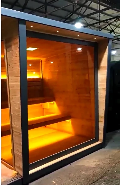 Sauna Sector 4-Person Modern Solid Wood Outdoor Sauna with Double-Layer Stool S01150X99