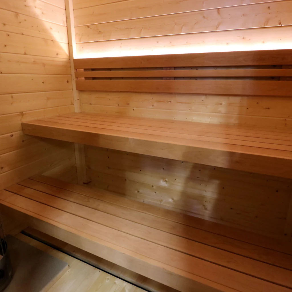 Sauna Sector Modern Outdoor Sauna Room with Panoramic Glass and Wood Finish S01150X98