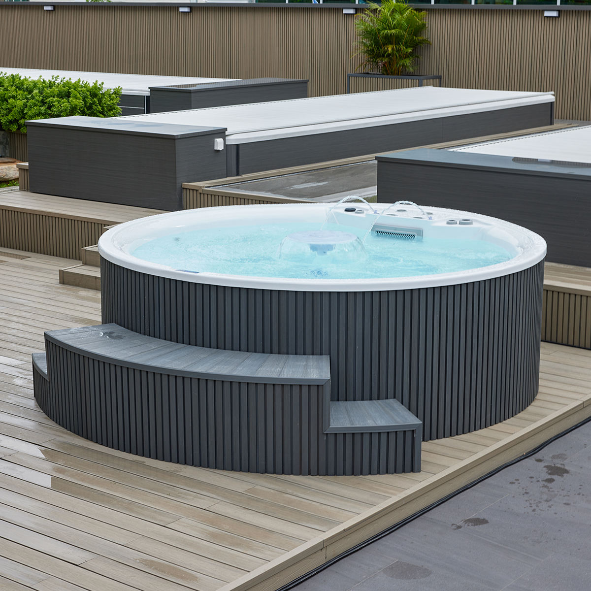 Sauna Sector 6-Person Round Hot Tub Indoor and Outdoor Massage Heating Spa S01150X65