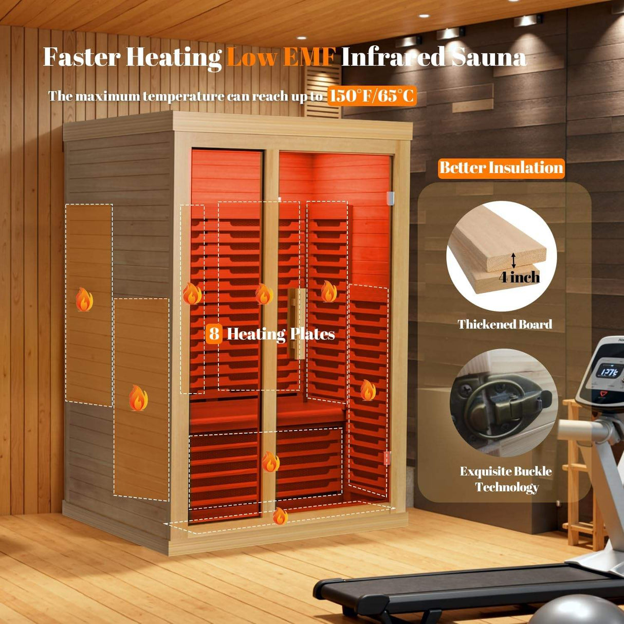 Sauna Sector 2-Person Modern Far Infrared Hemlock Low EMF Sauna S01150X30