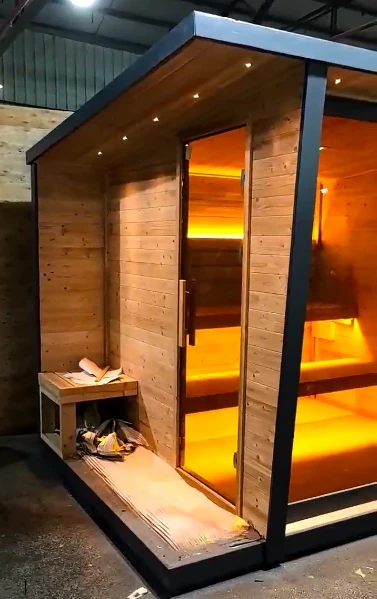 Sauna Sector 4-Person Modern Solid Wood Outdoor Sauna with Double-Layer Stool S01150X99