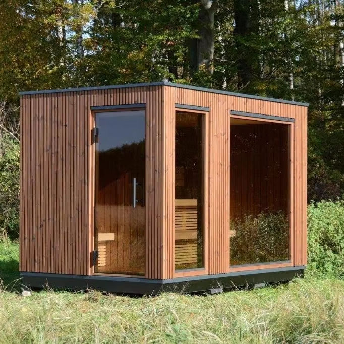 Sauna Sector Luxury Black Wooden Outdoor Sauna Room with Transparent Glass S01150X76