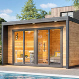 Sauna Sector Modern Outdoor Sauna Room with Panoramic Glass and Wood Finish S01150X98