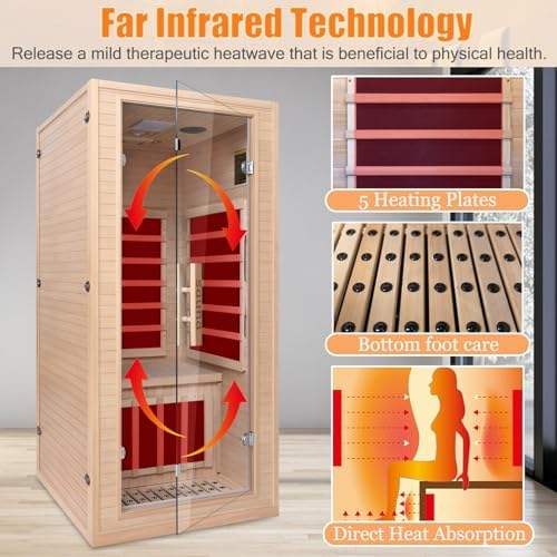 Sauna Sector 1-Person Modern Hemlock Infrared Home Sauna Room Low EMF S01150X31