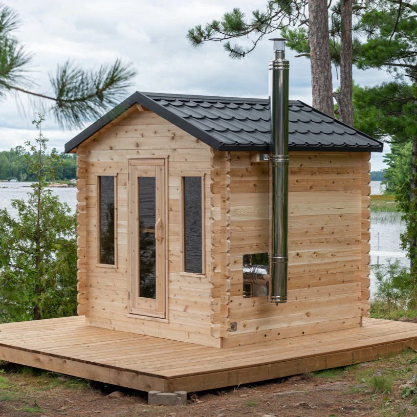 Sauna Sector Lakeside Log Sauna Cabin with Canadian Timber and Chimney S01150X97