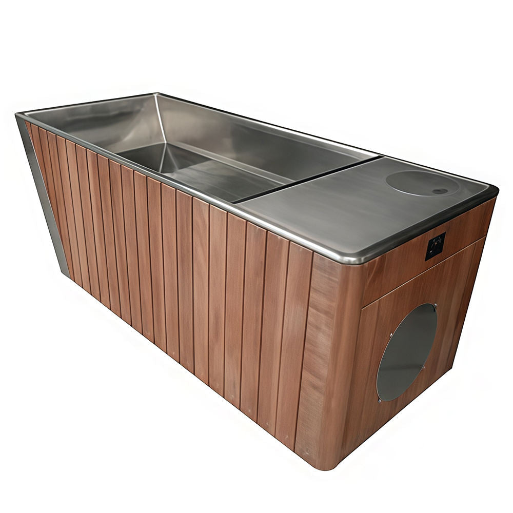 Sauna Sector Wooden Ice Bath Pool with Chiller and Stainless Steel Tub S01150X87