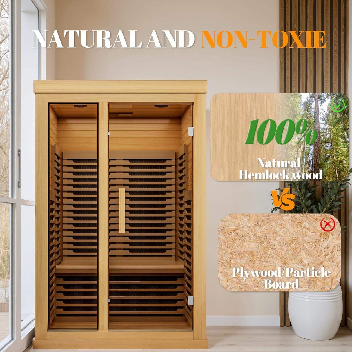 Sauna Sector 2-Person Modern Far Infrared Hemlock Low EMF Sauna S01150X30