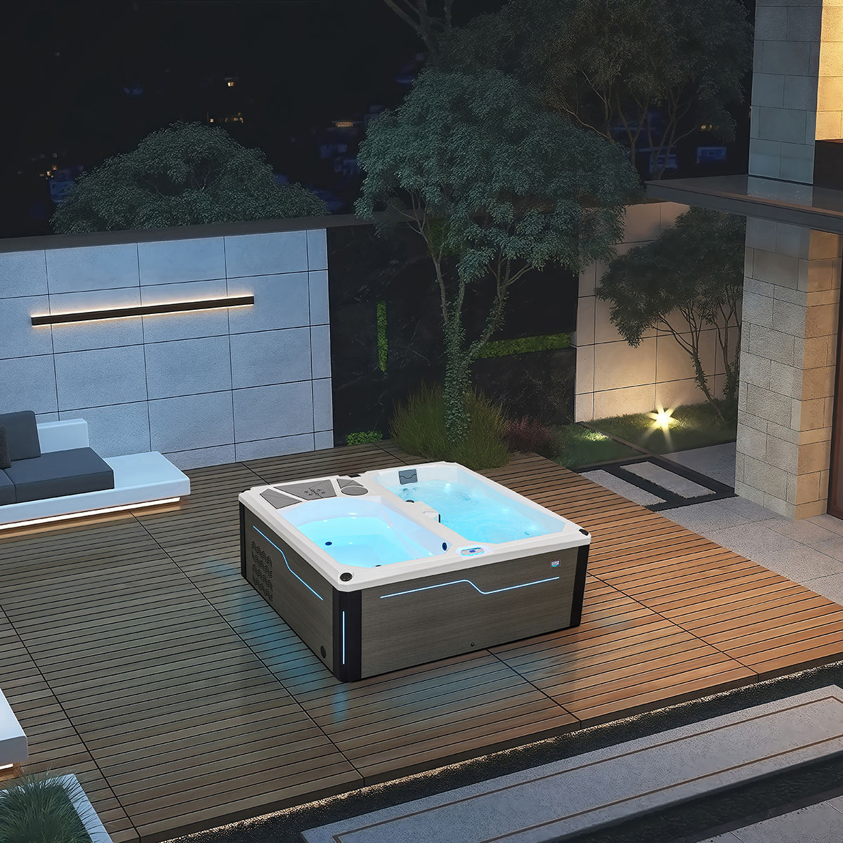 Sauna Sector Outdoor Modern Spa and Ice Bath Tub with Massage and 4 Speakers S01150X129