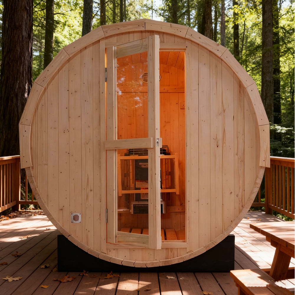 Sauna Sector 4-Person Large Barrel Sauna Room Spruce Wood with Heater S01150X53