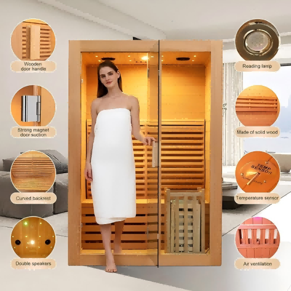 Sauna Sector 2-Person Indoor Dry and Traditional Steam Sauna Room S01150X3