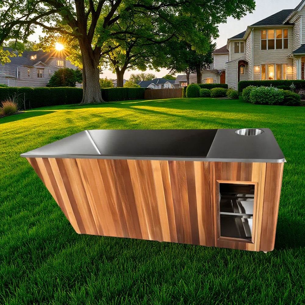 Sauna Sector Wooden Ice Bath Pool with Chiller and Stainless Steel Tub S01150X87