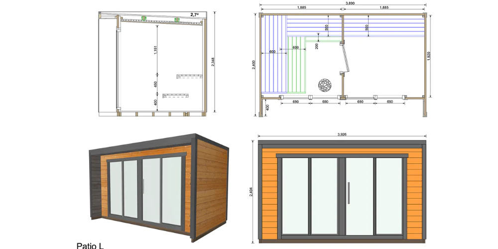 Sauna Sector Modern Outdoor Sauna Room with Panoramic Glass and Wood Finish S01150X98