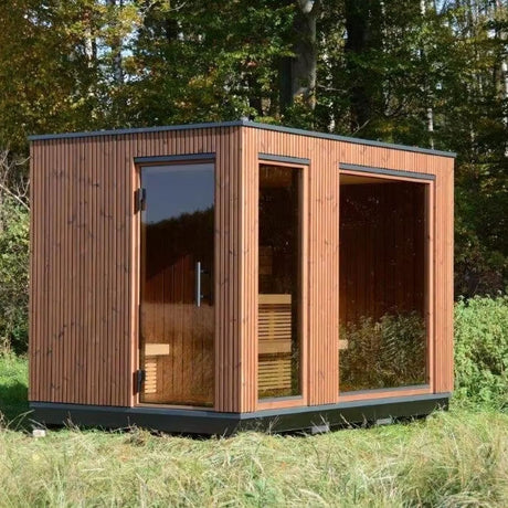 Sauna Sector Luxury Black Wooden Outdoor Sauna Room with Transparent Glass S01150X76