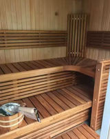 Sauna Sector Modern Prefab Wooden Garden Sauna House Luxury Outdoor Sauna and Pool House Weatherproof Backyard Guest Cabin Modular Home Office Pod – S01150X64