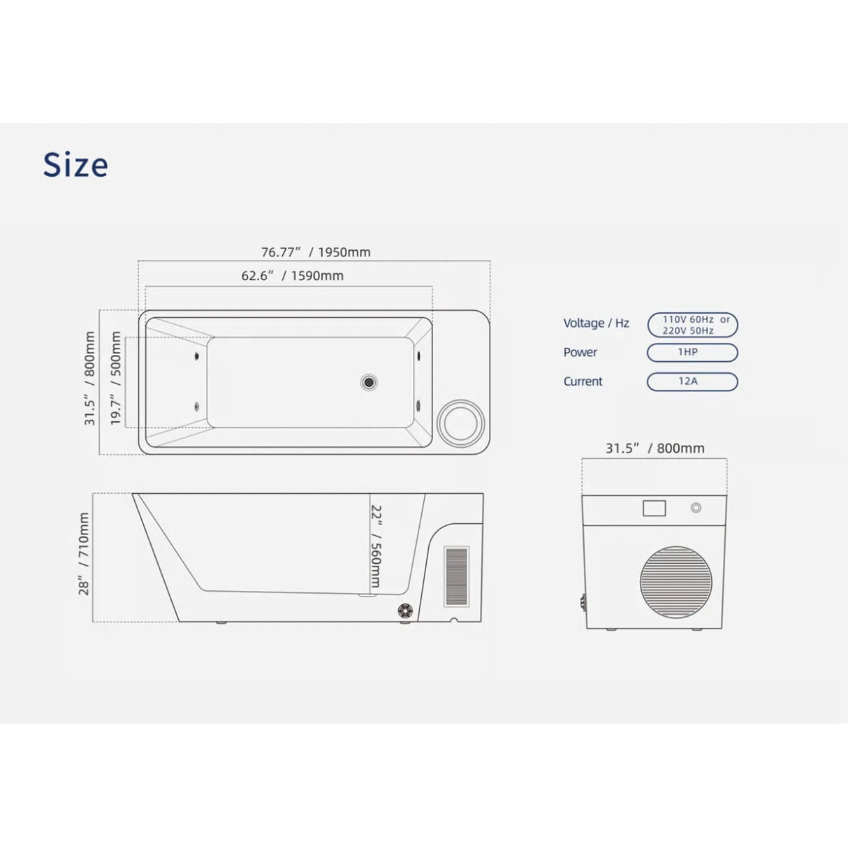 Enfriador de bañera de inmersión fría Orivon de 1 HP, 37-108 °F, acrílico premium